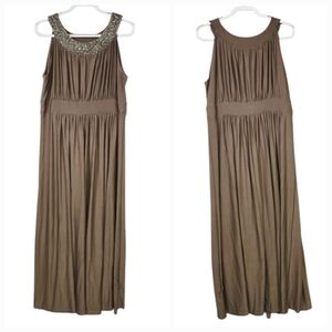 Haani Taupe Rhinestone Semi-Formal Maxi Dress 2X Babydoll Flattering Comfy Glam